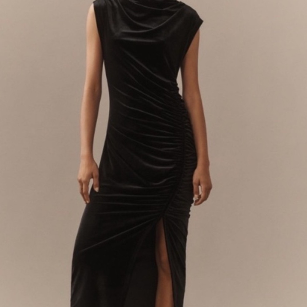 Anthropologie Black Velvet Midi Dress